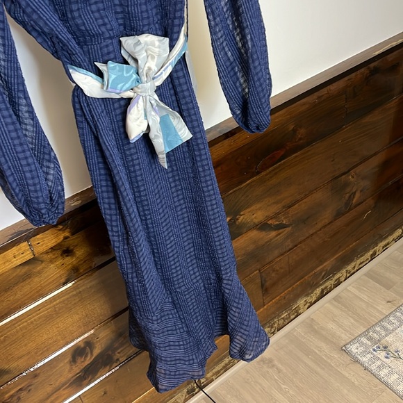 NWT Nordstrom NSR Napean Sea Rd. Navy Blue Belted Midi Dress Long Sleeve- XS - Picture 5 of 10